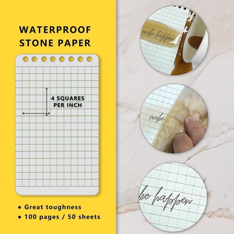 RENBEN 4PCS Weatherproof Spiral Notebook 3x5 Inch with Stone Graph Paper and PVC Cover, Small Pocket Notebook A7, All-Weather Steno Pads for Outdoor Field Adventure (Blue, 4 Pack) - Image 3